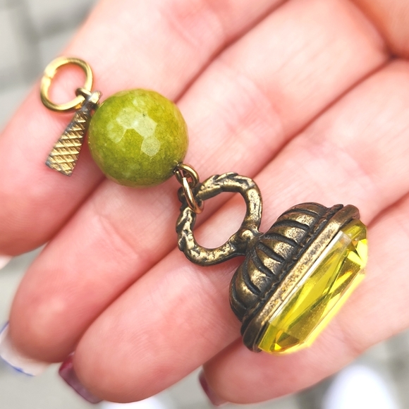 Anthropologie Jewelry - Anthropologie Brass, Faceted Jade, & Faux Lemon Quartz Lavalier Pendant